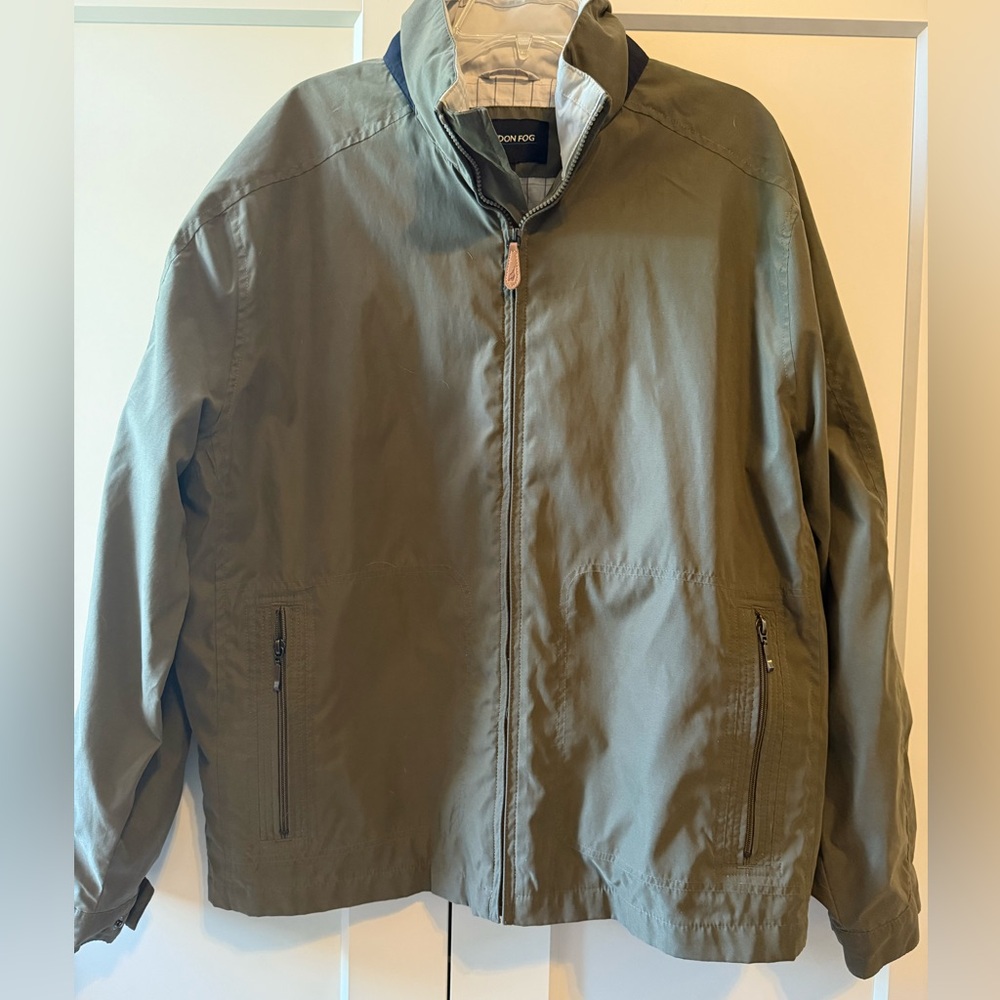 London Fog Men’s Olive Green Lightweight Zip Jacket Classic Outerwear